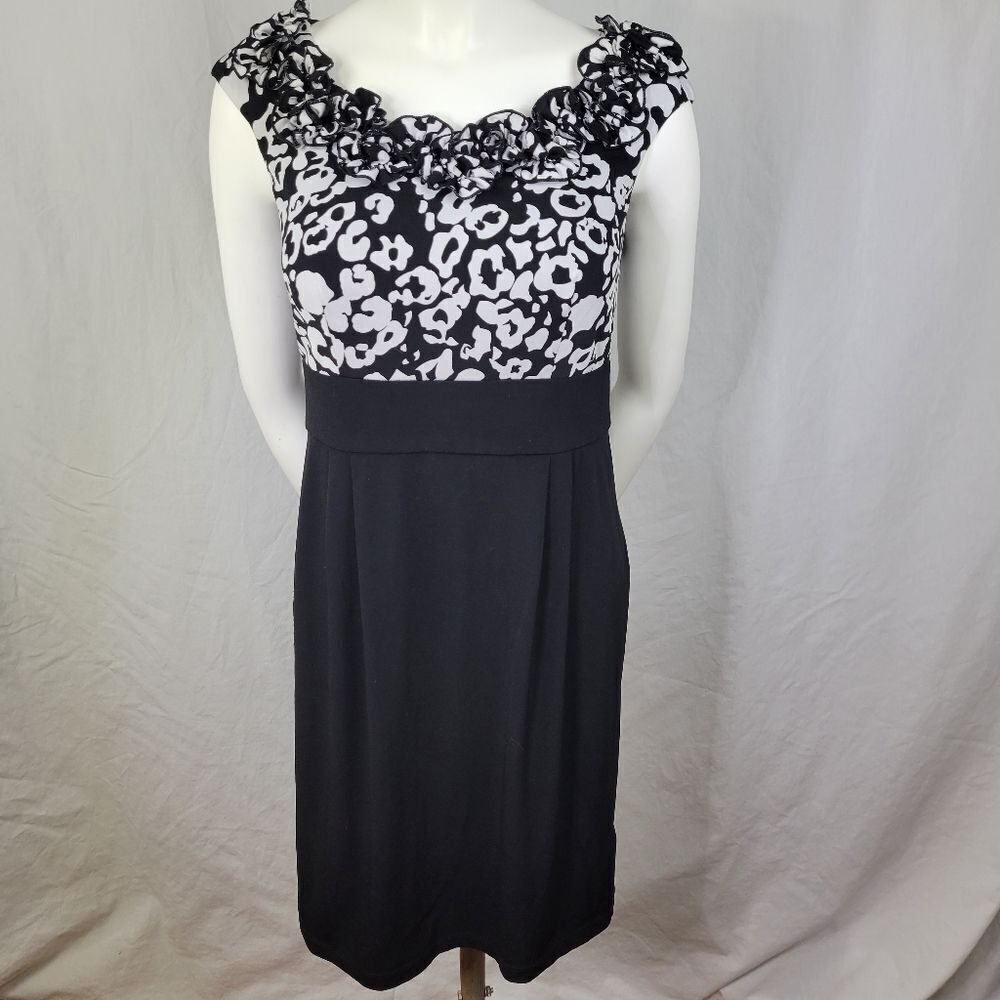 AB Studio Black & White Ruffled Neck Dress